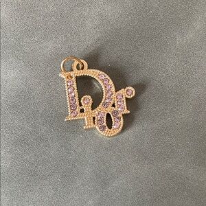 Dior authentic zipper pull Gold-Tone Letter Charm with Pink Crystals